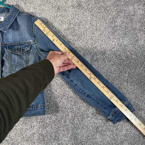 Old Navy Denim Jacket Girls XL 14 Blue Stretch Jean Trucker Button Front Pockets - Picture 4 of 12